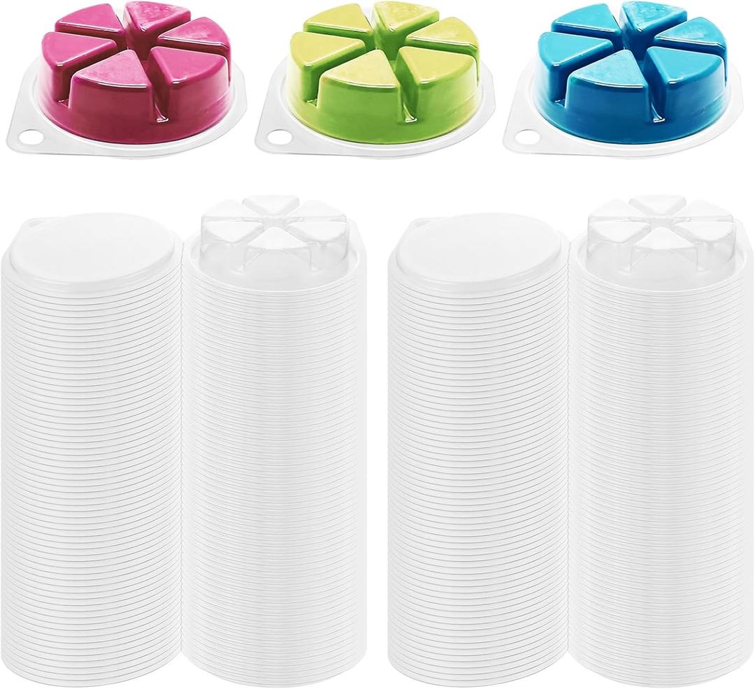 100pcs Wax Melt Molds, Flip Top Clear Wax Melting Containers, 6 Cavities Round Plastic Wax Melting Clamshells for Making All Types of Candles, Soaps, Chocolates and Tarts