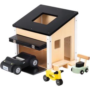 OOOK Wooden Dollhouse Garage Set Includes Workbench, Lawn Mower, Bicycle and Car, Dollhouse Furniture & Accessories for Kids
