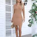 Valiamcep Women's Dress Long Sleeve V Neck Collared Ribbed Knit Bodycon Mini Pencil Dresses (M)