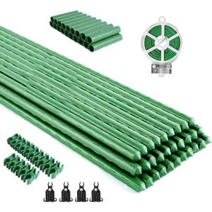 BOTINDO 72 Pcs Garden Stakes 30 Sets 16 Inch Steel Tomato Plant Stakes and Accessories, DIY 4ft 5ft 6ft 7ft Plant Stakes Sticks Supports for Outdoor, Gardening, Vegetables, Pepper, Fences (16 inch)