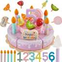 HERSITY Wooden Birthday Cake Toy Play Food Sets, Pretend Baking Kitchen Playset for Toddlers, Afternoon Tea Party Cake Toys Gifts for 3 4 5 Years Old Kids Girls Boys