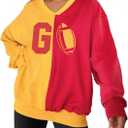 VILOVE Football Sweatshirts Women Game Day Long Sleeve Shirts Football Team Pullover Sunday Funday Casual Tops (Medium, Red and Yellow)