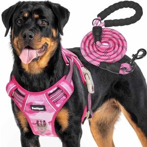 Beebiepet Heavy Duty Tactical Dog Harness for Large Dogs, No Pull Adjustable Pet Harness Reflective Service Training Easy Control Pet Vest Military K9 Working Dog Harnesses- Large, Pink Camo