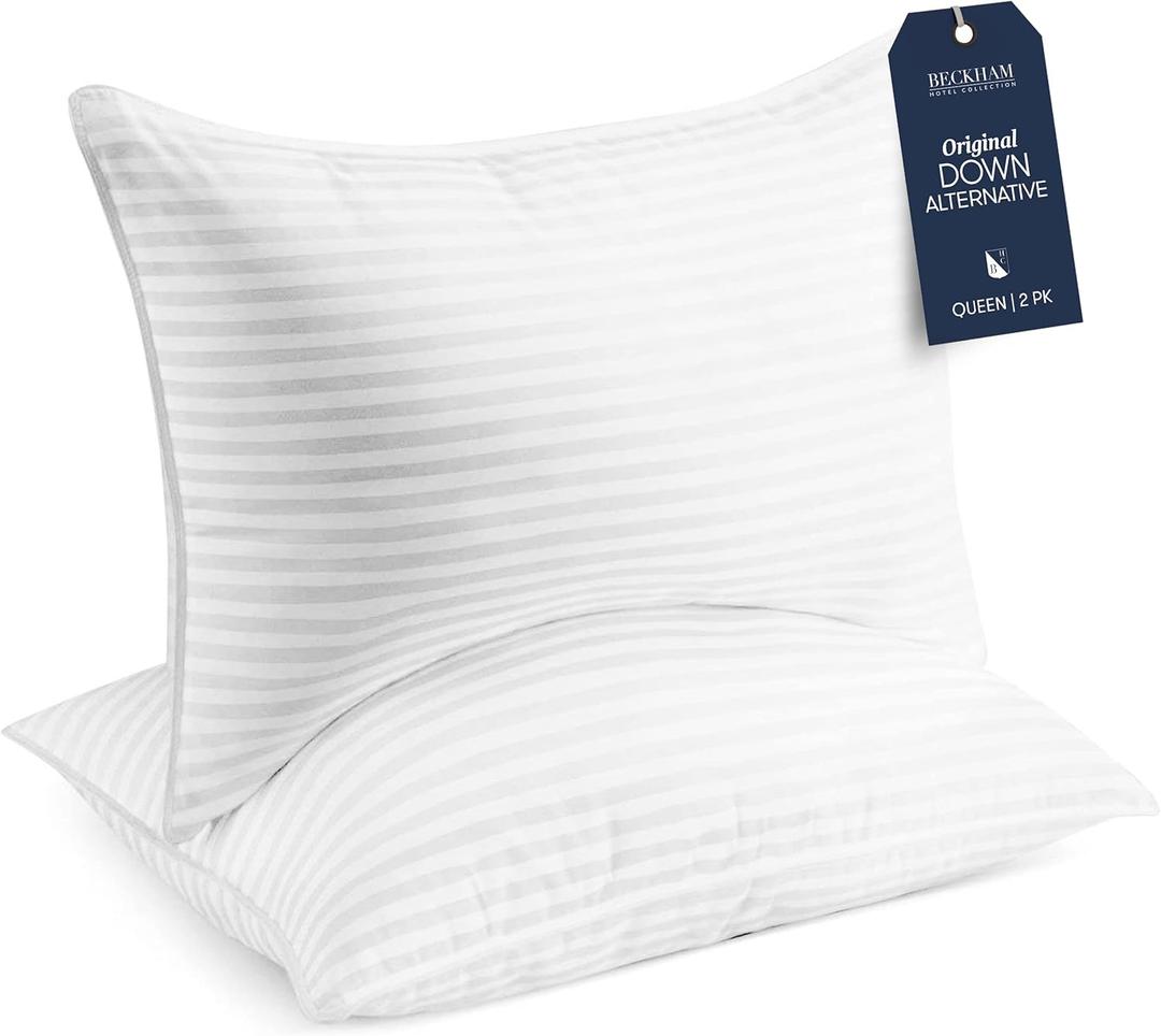 Beckham Hotel Collection Bed Pillows Standard/Queen Size Set of 2 - Original Down Alternative Pillow for Sleeping - Bedding for Back, Stomach or Side Sleepers (Queen / Standard, White)