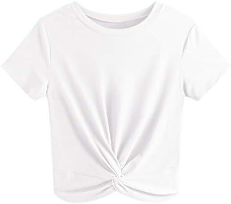 JINKESI Women's Summer Causal Short Sleeve Blouse Round Neck Crop Tops Twist Front Tee T-Shirt XL