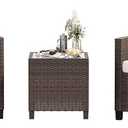 Shintenchi 3 Pieces Patio Furniture Set 3 Pieces PE Rattan Wicker Chairs with Table Outdoor Furniture for Backyard/Garden/Poolside/Outdoor Restaurant Brown Rattan with White Cushion
