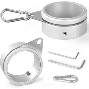 Anovo Flag Pole Rings, Aluminum Alloy Flagpole Rings 360 Rotating Anti Wrap Flag Mounting Ring with Carabiner for 1.75-2.02 Inch Diameter Flagpole (Matte Silver, 2 Inch -Pack of 2)