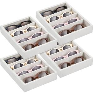 Amylove 4 Pcs Beige Sunglass Organizer Trays 4 Grids Velvet Glasses Holder Jewelry Display Organizer Eyeglasses Storage Box Drawer