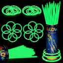 100 Pack 8" Green Glow Sticks Bulk - Glow Necklaces & Bracelets with Connectors, Bright Neon Glow in The Dark Party Favors Supplies for St Patricks Day Christmas Halloween Birthday New Year Carnival