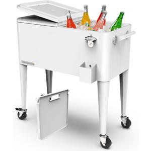 Permasteel Party Cooler with Divider, Spacious 80-Qt Capacity, Chills 36hrs, Serving Tray, Rolling Ice Chest for Indoor and Outdoor Entertainment