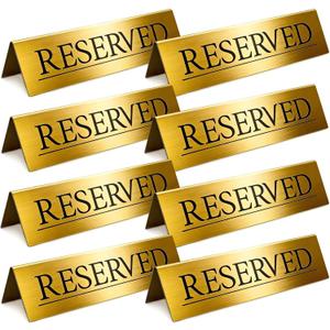 Gold Metal Tabletop Reserved Table Signs, Suitable for Weddings, Restaurants, Cafes, Birthday Parties, And Various Events, Double-Sided Tent Style1 Set (Each Set Contains 8 Pieces), 5.9x1.57x1.18Inches