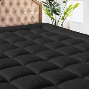 MATBEBY Full Size Mattress Pad - Cooling Breathable Mattress Topper, Quilted Fitted Mattress Protector, Pillow Top Mattress Cover with 8-21" Deep Pocket, Soft, Machine Washable, Black, 54x75 Inches
