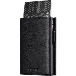 VULKIT Card Holder Wallet with Coin Pocket Magnetic Closure Pop Up Cards With ID Window Leather Wallet for Cash & Credit Cards | with Coin Pocket, Magnetic Closure, Pop Up Cards, With ID Window (Grain Black)