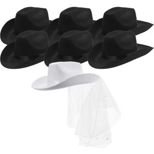 Cowgirl Hats Party Pack | Bride White Cowboy Hat and Black Cowgirl Hats | 7 Pack for Women's Bachelorette Party