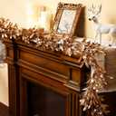 Dingion 6 Ft Christmas Gold Leaf Garland Artificial Boxwood Leaf Garland with Pearl White Berry for Christmas Fireplace Front Door Stairs Decoration Winter Engagement Birthday Wedding Party Supplies