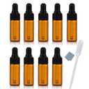 Simple-e 10pcs 5ml 1/6oz Amber Mini Glass Bottle Amber Sample Vial Small Essential Oil Bottle with Glass Eye Dropper + 1pc Glass Clean Cloth + 1pc 3ml dropper (10)