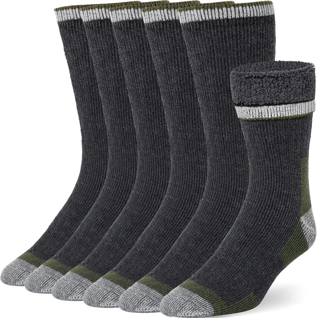 Buttons & Pleats Wool Socks for Men & Women Merino Thermal Warm Cozy Winter Boot Sock (Small-Medium, E27-green (3 Pairs))