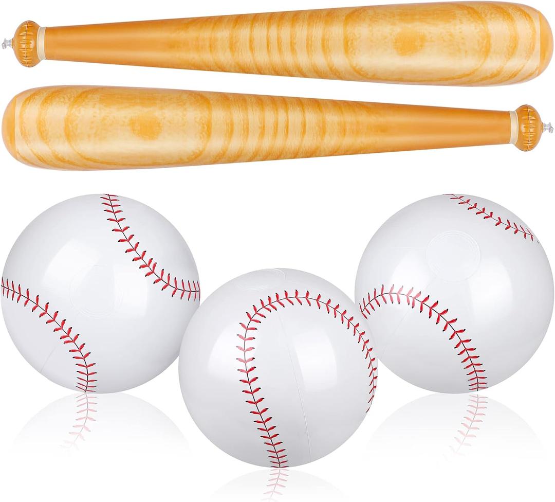 durony 5 Pieces Inflatable Baseball Set Including 2 Piece 31.5 Inch Baseball Bat Inflates 3 Piece 5.5 Inch Beach Baseball Sports Baseball Party Favors for Birthday Party Pool Beach Fun Sports Game