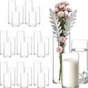 24 Pcs Bulk Cylinder Glass Flower Vases & Hurricane Candle Holders, 2.6" x 5/6/8 Assorted Heights, Thickened Shatter-Resistant Clear Glass, Multiuse Centerpieces for Wedding, Party & Home Decor