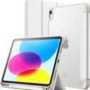 JETech Matte Case for iPad (A16) 11th/10th Generation (2025/2022) with Pencil Holder, Frosted Translucent Back Slim Stand Protective Tablet Cover (White)