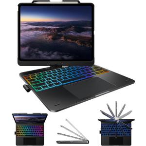 typecase Keyboard Case for iPad Pro 13-inch (M4, 2024) & iPad Air 13-inch (M2), Trackpad, 360 Rotatable, Wireless Keyboard, 11-Colors Backlit for iPad Pro 12.9 (6th/5th/4th/3rd Gen), Space Black
