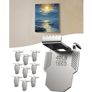 10 Canvas Hangers for Drywall Claw Hooks: Heavy Duty Damage Free Holds up to 40 lb 18"x24" Large Canvas Picture Frame Hanger Kit - Wall Hanging Hook Easy Removable for Room Dcor