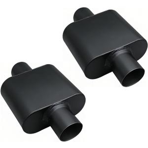Universal 2.25" Inlet 2.25" Outlet Single Chamber Muffler - 13" Total Length (7x9x4 in Body), Aluminum Coated Exhaust with Internal Baffle to Produce Aggressive Deep Sound, Black (2 Pack)