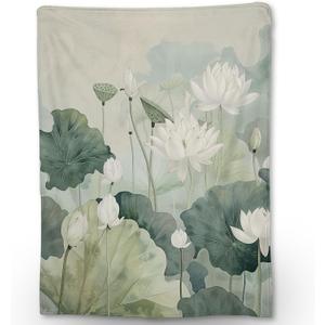 Floral Blanket - Soft, Cozy, Lightweight Flannel Throw Blankets for Couch, Bed, and Travel - Fuzzy, Fluffy Decor Perfect for Outdoor Use and Home Decor, Beautiful Lotus Design 60×50 in