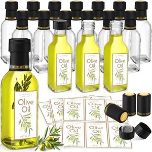 LemonRoad 20 Pcs 5oz Homemade Olive Oil Bottles Square Hot Sauce Glass Bottles Clear with Leak Proof Screw Cap and Stickers for Storing Homemade Olive Oil Wedding Baby Shower Party Favors