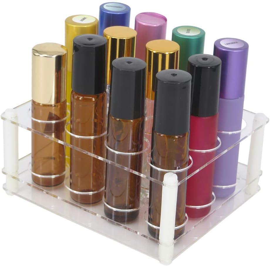 BOXIN 12Slots Roller Bottles Holder, Perfect Vertically Hold For Essential Oils Rollers, Great Oils Display Holder Roller Bottles Storage Shelf Organizer,Hole Diameter 2.3cm/0.9inch,Acrylic,DIY