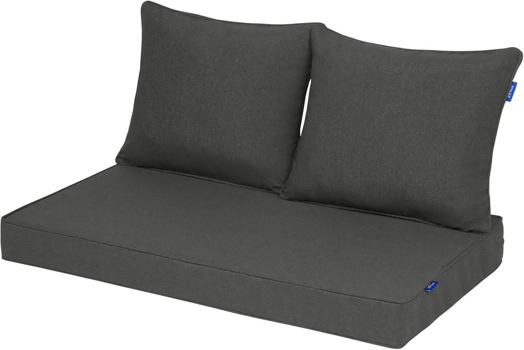 Outdoor Loveseat Cushion Set 46'' x 26'', Outdoor Deep Seat Cushions for Patio Furniture, Water Repellent Outdoor Seat Cushion and Couch Back Cushions for Bench, and Swing (Solid Dark Grey)