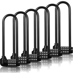 Shimeyao 6 Pieces 6 Inch Long Shackle Combination Lock 4 Digit Outdoor Waterproof Padlock with Resettable Code for School Gym Locker, Sports Locker, Fence, Gate, Toolbox, Case Storage, Black