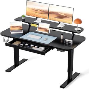COMHOMA Electric Standing Desk with Drawers, 48 x 24'' Sit Stand up Desk with Monitor Stand, Laptop Stand, Height Adjustable Ergonomic Home Office Computer Desk with Memory Preset Controller (Black)