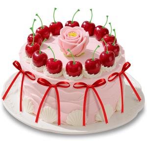 26 Pcs Cherry Cake Decorations & Red Bows Cake Toppers Decor, Artificial Fake Cherries Fruit for Birthday, Valentine's, Wedding & Anniversary Cakes