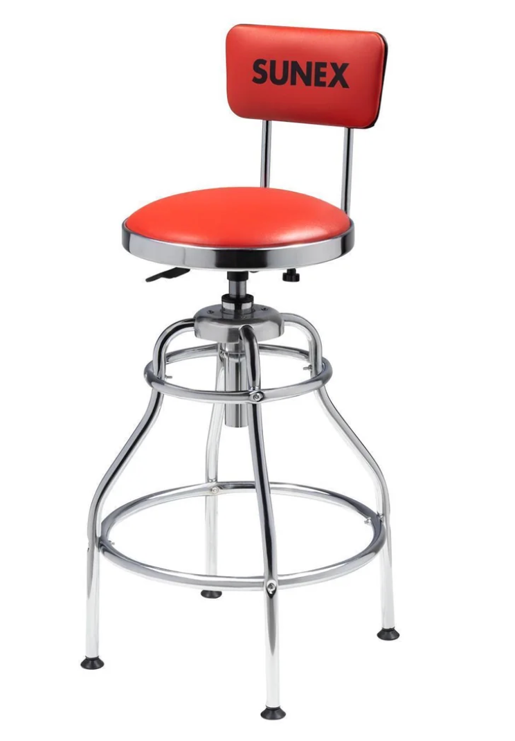 HYDRAULIC HEIGHT ADJUSTABLE SHOP STOOL WITH BACK (29" - 34" - RED/BLACK)