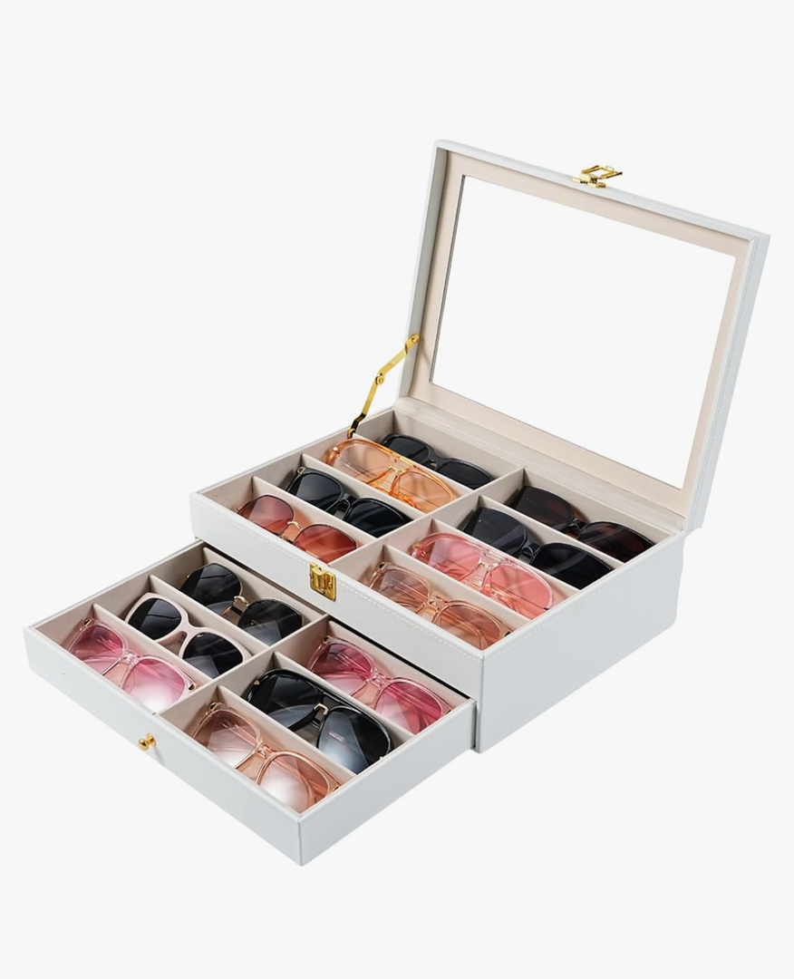 Sunglasses Organizer Multiple Pairs of Glasses Display Case Sunglass Hard Shell Storage Box for Women Men 12/16 Slots