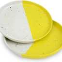 roro Handmade Ceramic Appetizer Plates Set of 2-7 inch Speckled White & Lemon Yellow Plates- Ideal for Tapas, Sushi, Citrus Desserts - Lead-Free, Cadmium-Free - Microwave & Dishwasher Safe