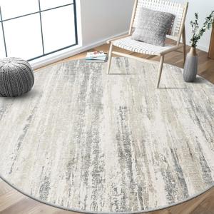 MUJOO Round Rugs 6ft,Circle Area Rug Washable,Circular Throw Carpet for Living Room Dining Room,Large Modern Abstract Non Slip Indoor Accent Neutral Beige and Grey