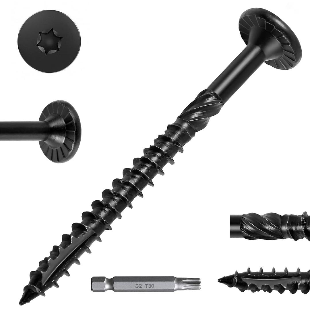 #14 Heavy-Duty Wood Screws | Star Drive Deck Screws, Rust Resistant Timber Screws for Timber/Log/Landscaping Wood (2-7/8 Inch,1000Pcs,Black)