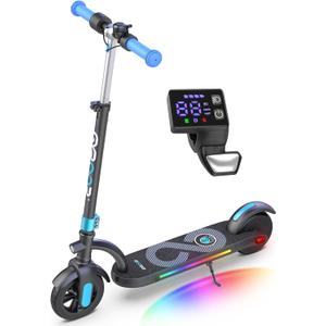 Gyroor H40 Kids Electric Scooter, 180W Motor, Up to 10 MPH, LED Display & Colorful Lights, Adjustable Height, for Boys & Girls Ages 8-12, Great Birthday Gift (Blue)