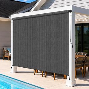 Outdoor Roller Shades for Patio, 8' W x 8' H Cordless Patio Shades Roll Up Outdoor Blinds with Splicing Design, 90% UV Protection for Porch Gazebo Pergola, 2 Poles & 1 Fabric, Gray, 96"W x 96"H