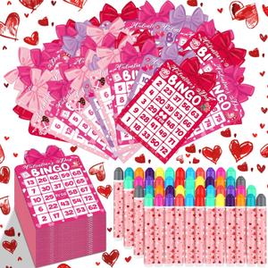 Eersida 192 Pack Valentine's Day Bingo Game Cards and 0.4 oz Dot Daubers Set Include 144 Bingo Cards 48 Dot Markers Galentine's Day Game Supplies for Love Gift Party Favor Family Play Night Activitie