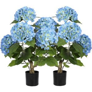 Nafresh 2FT Real Touch Faux Hydrangea Tree Outdoor, 2 Pack Blue Hydrangea Tree Artificial with Vibrant Blooms, Faux Hydrangea Potted Plant for Indoor Outdoor Home Front Porch Pation Decor