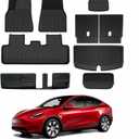 KIKIMO 9PCS for Tesla Model Y Floor Mats 7 Seater 2020-2023 2024 2025, for Tesla Model Y Accessories, All Weather Floor Mats Custom Fit Anti-Slip Cargo Trunk Backrest Liners (Not Fit 5)
