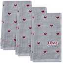 3pcs Valentine's Day Hand Towels Gray Red Hearts Embroidered Towel for Bath Cotton Soft Bathroom Kitchen Valentine's Day Decorative Set for Drying Cleaning Cooking Holiday Decor Gift,14 x 29 Inch