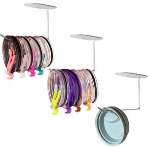 Upgraded Flat 3 Pack Tumbler Lid Organizer, Space Saving Cup Lid Holder for Yeti Stanley Simple Modern Tumbler Lids, Self-Adhesive Lid Hook for Kitchen Storage