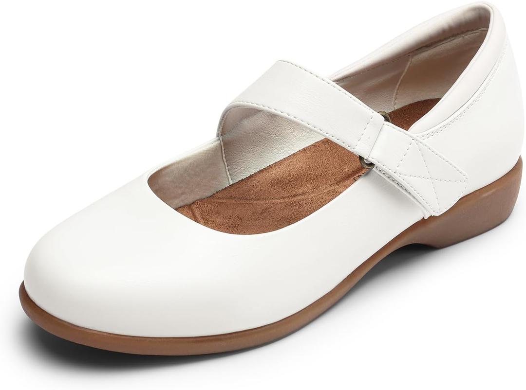 DREAM PAIRS Womens Ballet Mary Jane Flats, Comfortable Business Office Dress Shoes for Women Dressy and Work with Ankle Strap (7, White)