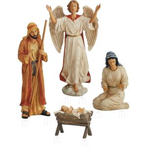 Holy Family Nativity Scene Outdoor Metal 4-Piece Set Includes Baby Jesus, Joseph, Mary & Angel. Large 45" Figures, Durable Anti-Rust, Flat All Metal with Sturdy 3-Prong Stakes