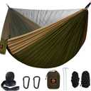 Camping Hammock, Portable Hammocks with Mosquito Net,Lightweight Nylon Parachute Hammock with 10ft Tree Straps,Camping Gear Must Haves for Travel Hiking Backpacking Beach Patio-Green&Khaki (Large)