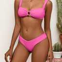 Mid Waisted Bikinik Sets for Women Brazilian High Cut Triangle Thong Swimsuit Sexy Scoop Neck O Ring Ruched Push Up 2 Piece Light Pink Swimwear(Pink, S)